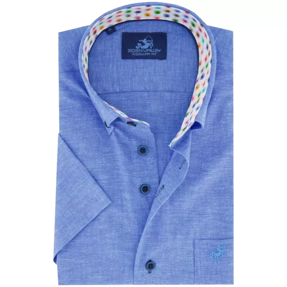 Chemise bleue manche courte lin coton de 2XL à 6XL-6XL