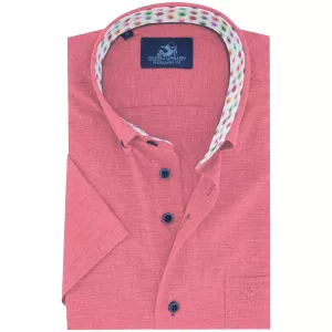 Chemise rouge clair manche courte lin coton de 2XL à 6XL-2XL