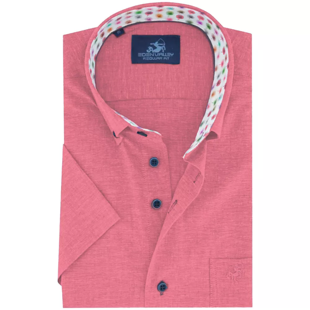 Chemise rouge clair manche courte lin coton de 2XL à 6XL-3XL