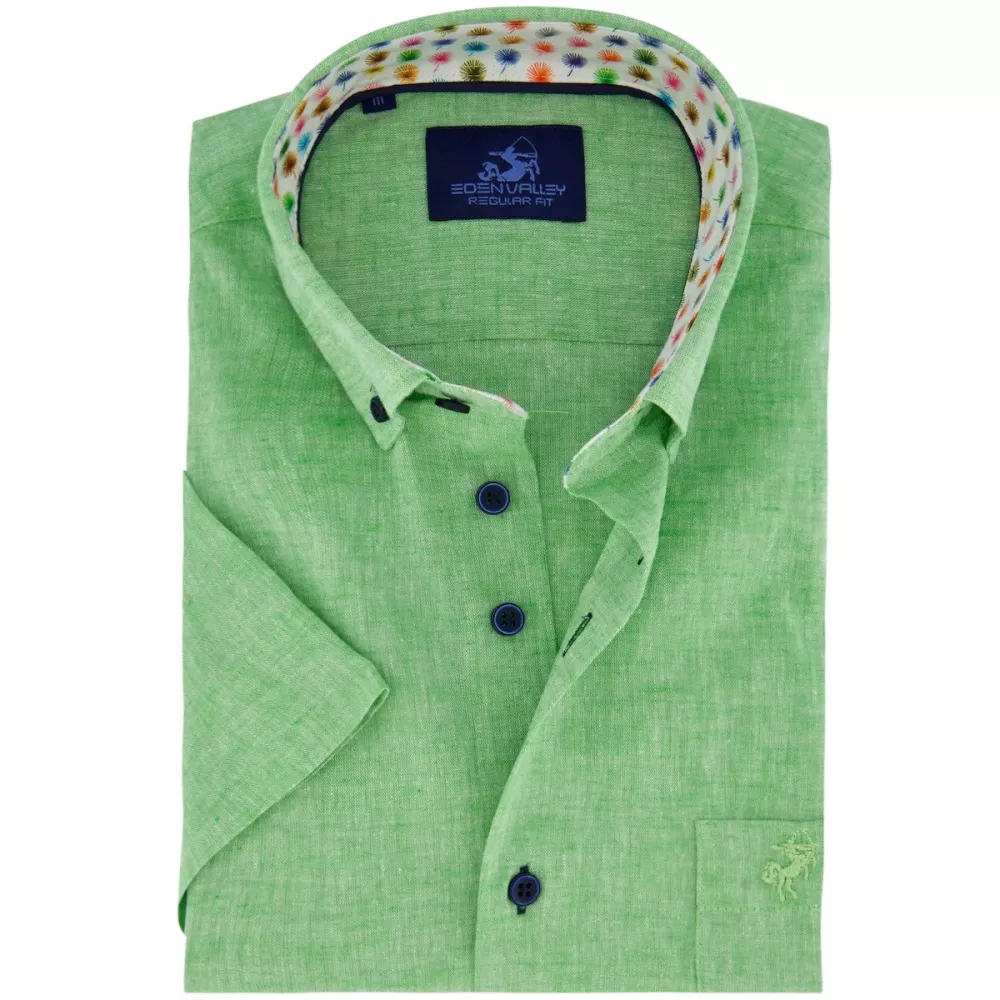 Chemise vert manche courte lin coton de 2XL à 6XL-2XL