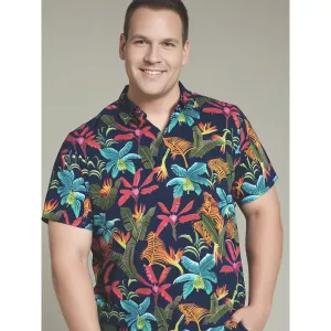 Polo bleu marine Hawaïen col chemise manche courte de 3XL à 6XL