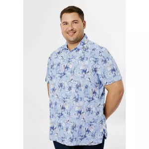 Polo bleu clair Floral col chemise manche courte de 3XL à 6XL