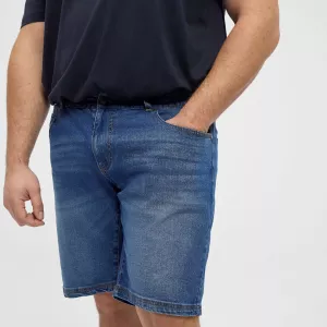 Shorts en jean bleu délavé grande taille homme-P46