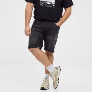 Shorts en jean noir délavé grande taille homme-P60