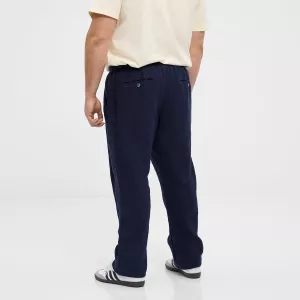 Pantalon lin bleu nuit taille élastique-3XL
