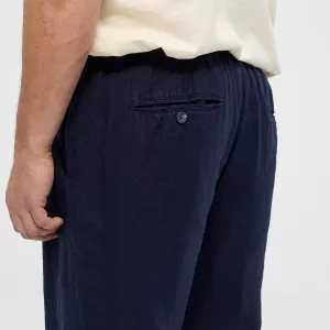 Pantalon lin bleu nuit taille élastique-7XL