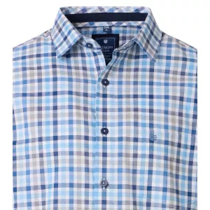 Chemise à carreaux blanc bleu manches courtes-5XL