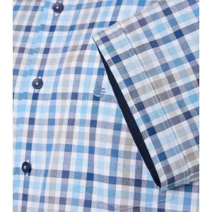 Chemise à carreaux blanc bleu manches courtes-5XL