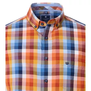 Chemise à carreaux marine, turquoise, orange manches courtes-5XL
