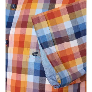 Chemise à carreaux marine, turquoise, orange manches courtes-6XL
