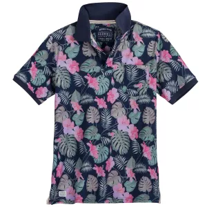 Polo fleuri bleu denim foncé coupe confort