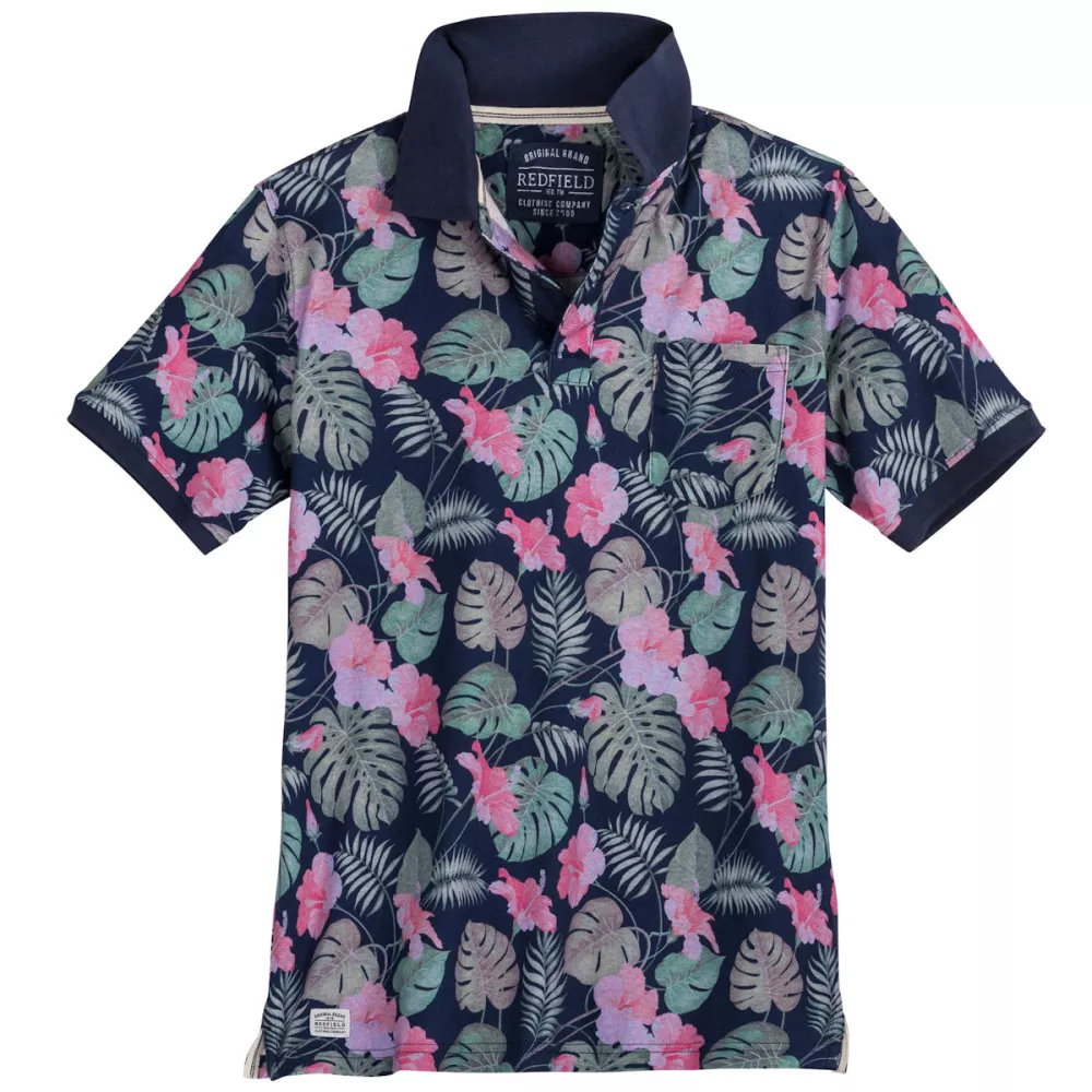 Polo fleuri bleu denim foncé coupe confort-7XL