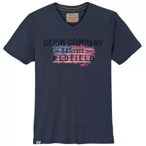 T-shirt col V bleu denim foncé vintage drapeau US