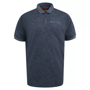 Polo D555 UTTOXETER bleu denim imprimé feuillage