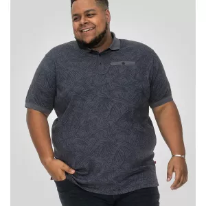 Polo D555 UTTOXETER bleu denim imprimé feuillage-8XL