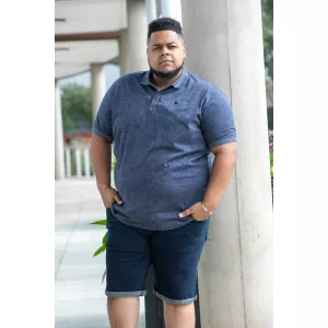 Polo D555 UTTOXETER bleu denim imprimé feuillage-7XL