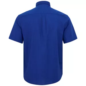 Chemise manche courte en coton lin bleu cobalt-2XLT