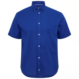 Chemise manche courte en coton lin bleu cobalt