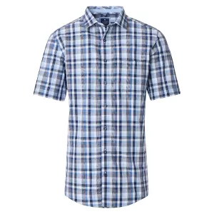 Chemise à carreaux marine bleu manches courtes