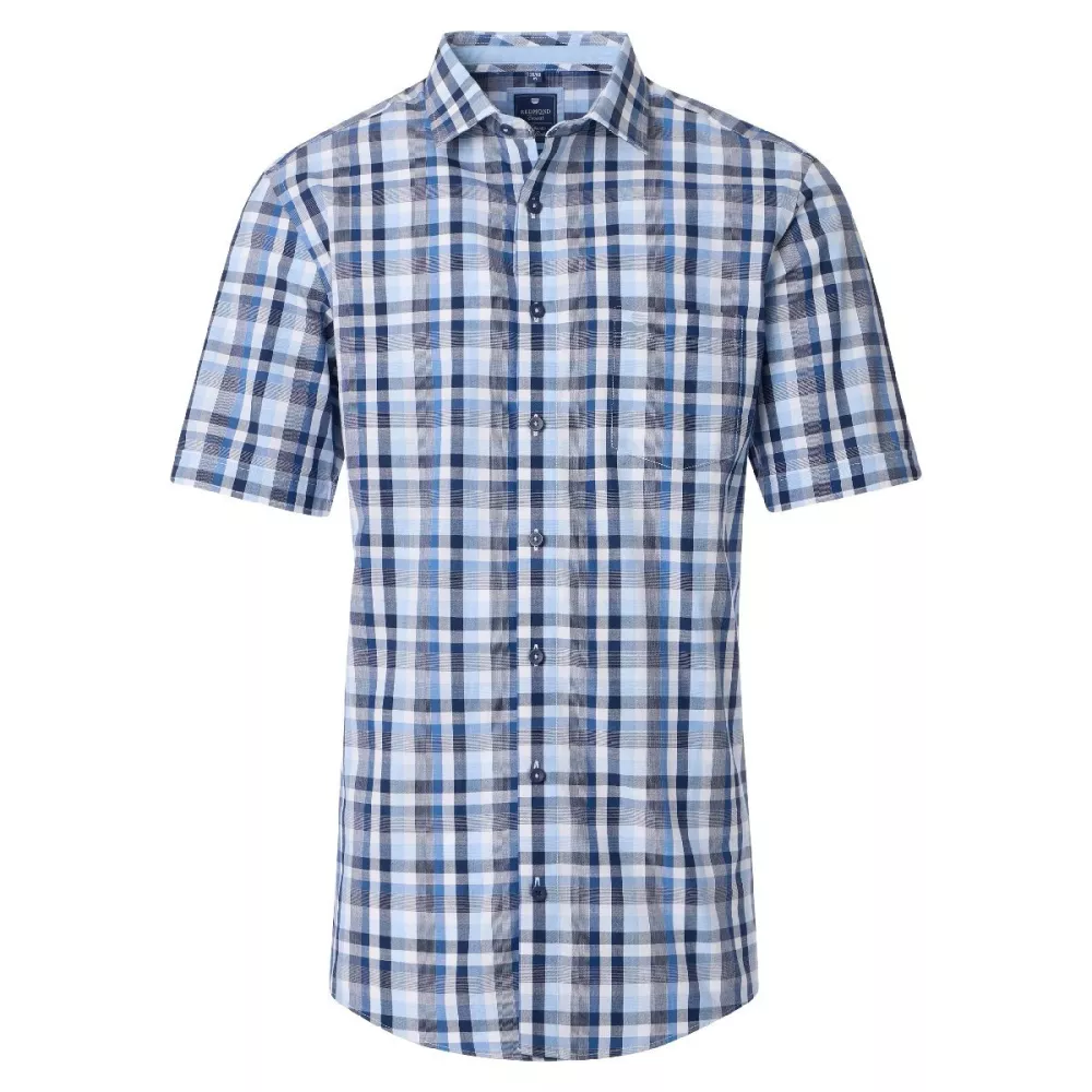 Chemise à carreaux marine bleu manches courtes-5XL