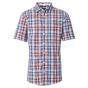 Chemise à carreaux marine bleu rouge manches courtes