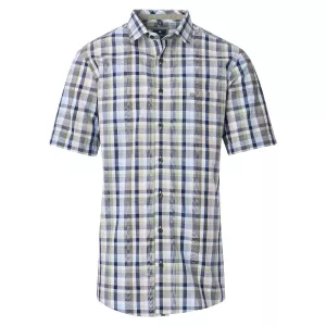 Chemise à carreaux marine bleu vert manches courtes