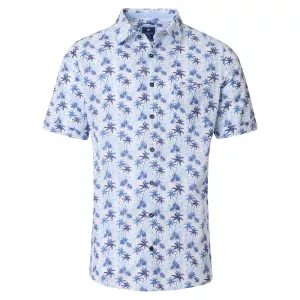 Chemise blanche avec palmiers bleue manches courtes
