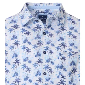 Chemise blanche avec palmiers bleue manches courtes-5XL