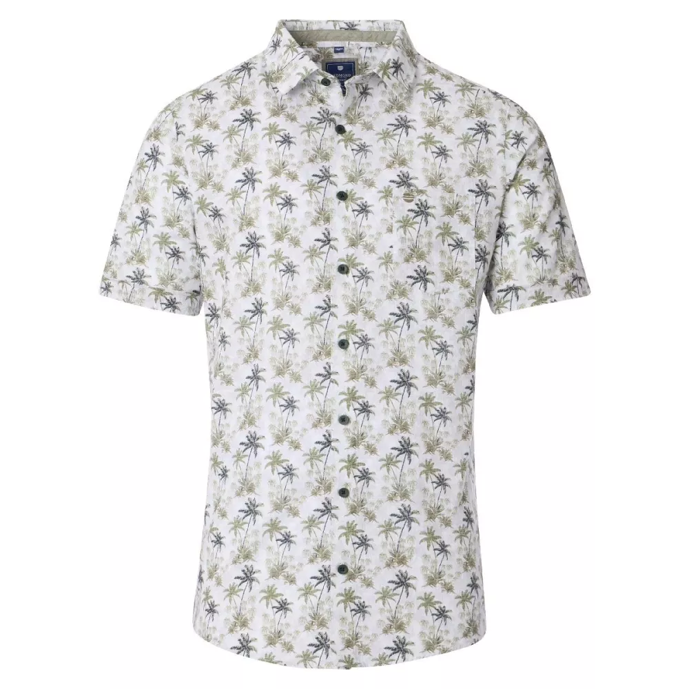 Chemise blanche avec palmiers vert manches courtes-5XL
