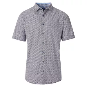 Chemise motifs orange et bleu col Kent manches courtes
