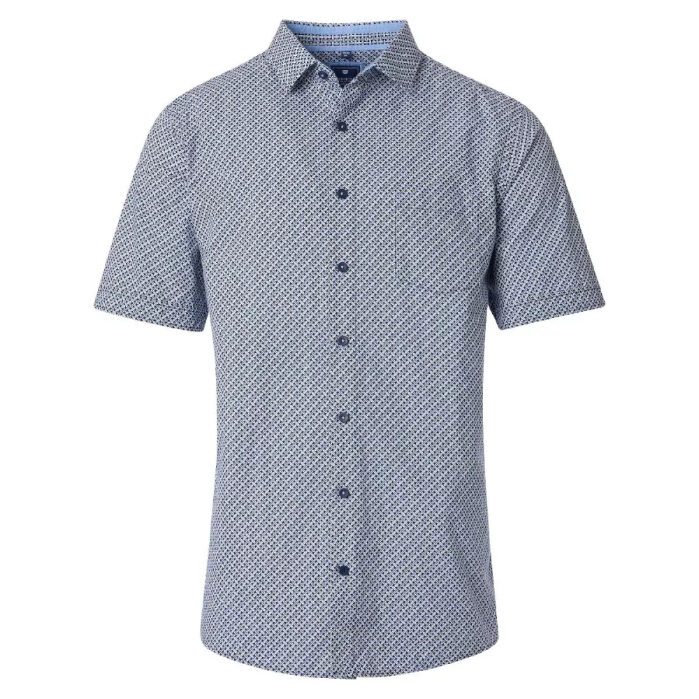 Chemise motifs vert et bleu col Kent manches courtes-3XL