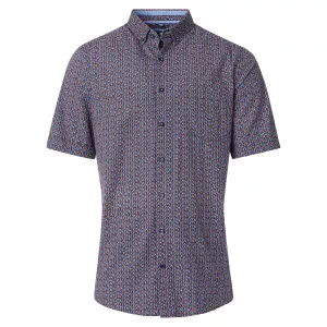 Chemise motifs bleu et rouge col boutonné manches courtes