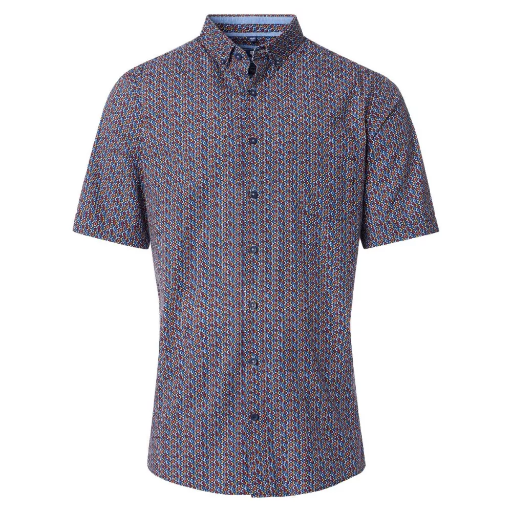 Chemise motifs bleu et rouge col boutonné manches courtes-3XL