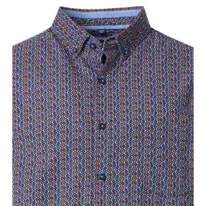 Chemise motifs bleu et rouge col boutonné manches courtes-5XL
