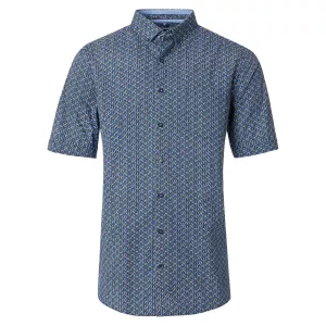 Chemise motifs bleu et vert  col boutonné manches courtes