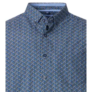 Chemise motifs bleu et vert  col boutonné manches courtes-4XL