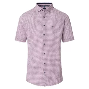 Chemise motifs rouge et marine col boutonné manches courtes