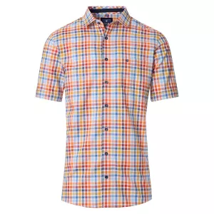 Chemise à carreaux bleu, rouge et orange manches courtes