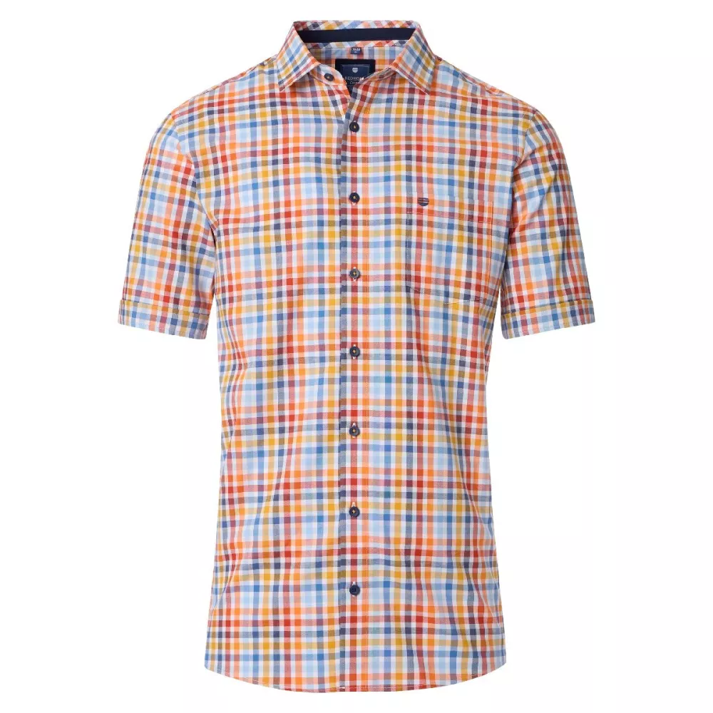 Chemise à carreaux bleu, rouge et orange manches courtes-5XL