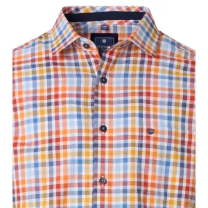 Chemise à carreaux bleu, rouge et orange manches courtes-5XL