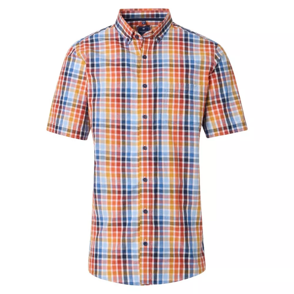 Chemisette à carreaux rouge orange bleu col boutonné-4XL