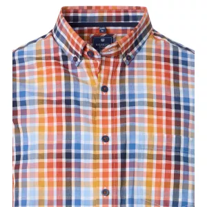 Chemisette à carreaux rouge orange bleu col boutonné-3XL