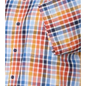 Chemisette à carreaux rouge orange bleu col boutonné-4XL