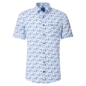 Chemise confort imprimée motifs bleu et jaune