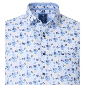 Chemise confort imprimée motifs bleu et jaune-4XL