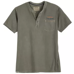 T-shirt Henley vert olive délavé look vintage et confort