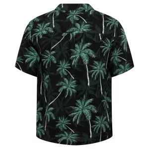 Chemise manche courte imprimé palmiers noire-3XL
