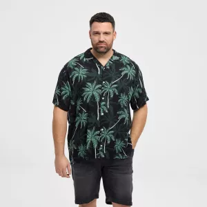 Chemise manche courte imprimé palmiers noire-6XL