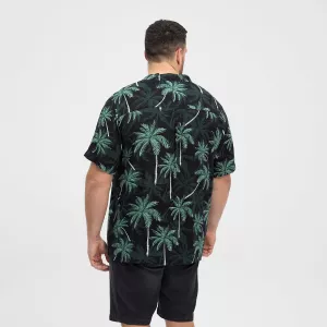 Chemise manche courte imprimé palmiers noire-3XL