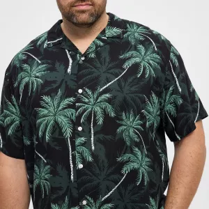 Chemise manche courte imprimé palmiers noire-3XL